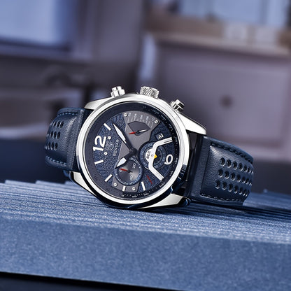 BENYAR Men's Quartz Chronograph Watch with Faux Leather Strap, 30m Waterproof, Fashionable Sport and Business Design, Elegant Gift for Men, Multifunctional, Calendar