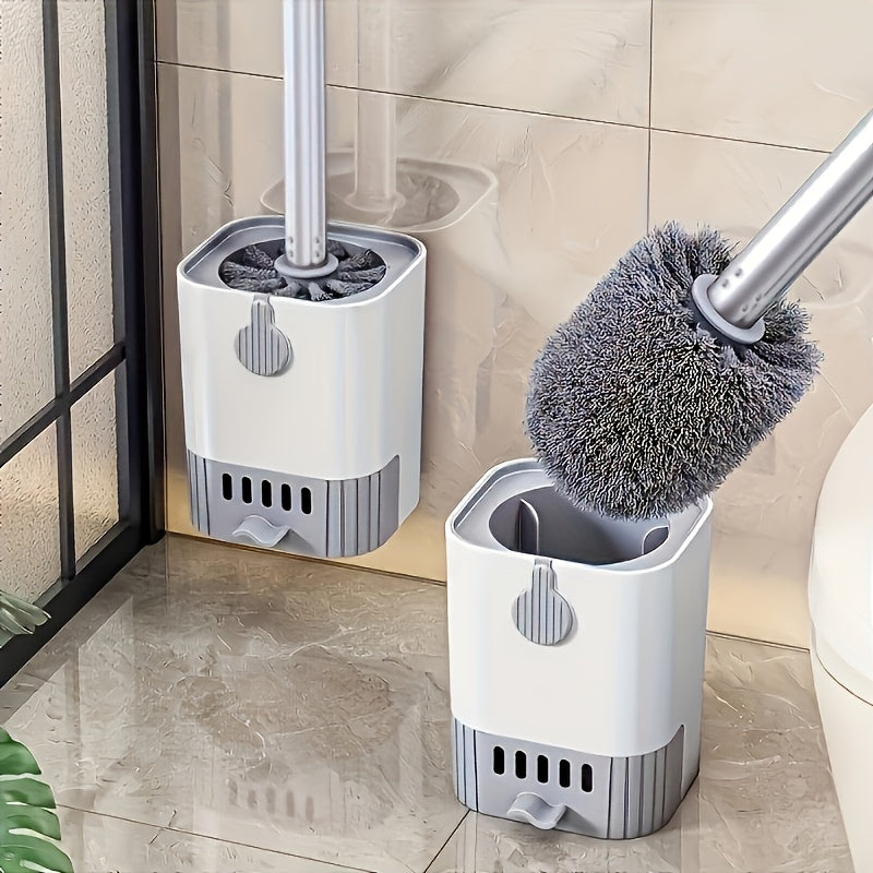 Wall-Mounted Toilet Brush Set with Long Handle - Flexible, No-Dead-Corner Design for Easy Bathroom Cleaning, Includes Stand - Essential Back to School Supplies