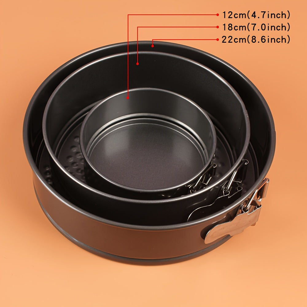 3-Piece Round Carbon Steel Cake Pan Set with Non-Stick Coating, Metal Baking Molds with Springform Clips, Christmas Holiday Cake Mold Kit
