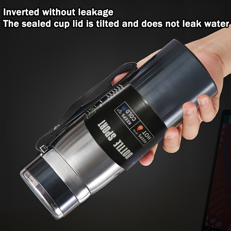 800ml/27oz Stainless Steel Insulated Water Bottle with Carrying Strap - Keeps Drinks Hot for 10 Hours or Cold for 24 Hours, BPA-Free, Portable for Camping, Hiking, Driving, and Travel