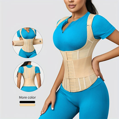 Polyamide Women's Waist Trainer Corset - Back Support with Dual Waist Straps, Adjustable Shoulder Straps, Hard Control Knit Fabric Cincher, Breathable with Steel Frame Support, 72.7% Polyamide 27.3% Elastane, Washable - 1 Pc