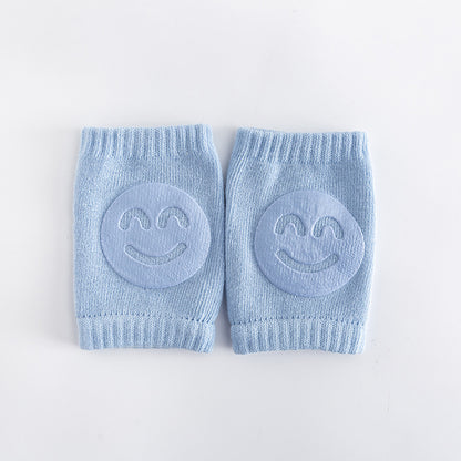 Boys Casual Knitted Knee Pads With Smile Face, Thermal Joint Protector For Autumn And Winter