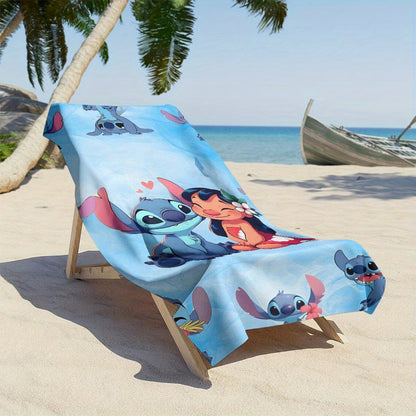 1pc Stitch and Lilo Beach Towel - Cute Intimate Moment Design, Quick-Dry Microfiber, Lightweight & Super Absorbent, Perfect for Yoga, Travel, Swimming, Fitness & Camping, Swim Towels