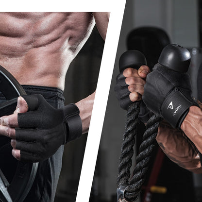 1 Pair of Versatile Fitness Gloves - Black, Polyester Blend, Knit Fabric, Adjustable Buckle Closure, Extra Grip for Weightlifting, Training, Suspension, Pull-ups - Perfect for Indoor & Outdoor Gym Workouts, Gym Gloves|Adjusta