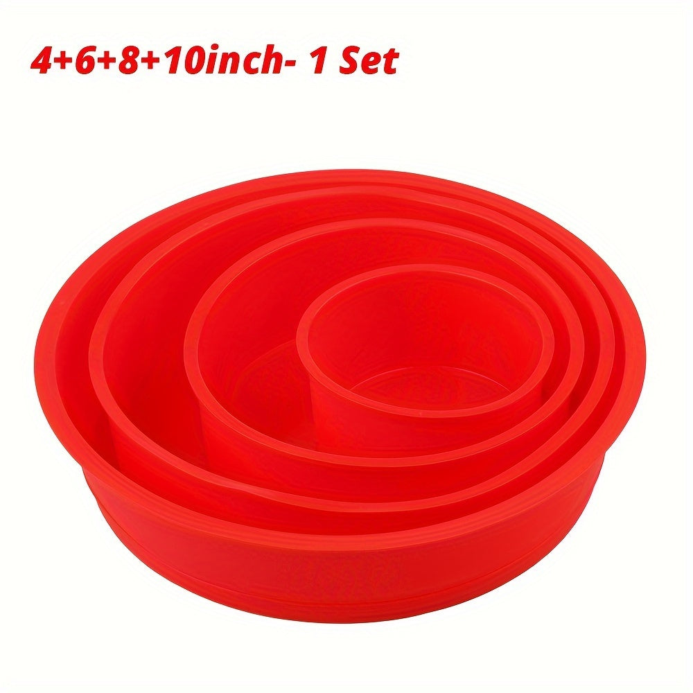 4pcs, Silicone Cake Pans, 10.16cm/15.24cm/20.32cm/25.4cm Baking Cake Molds, Baking Pan, Oven Accessories, Baking Tools, Kitchen Gadgets, Kitchen Accessories