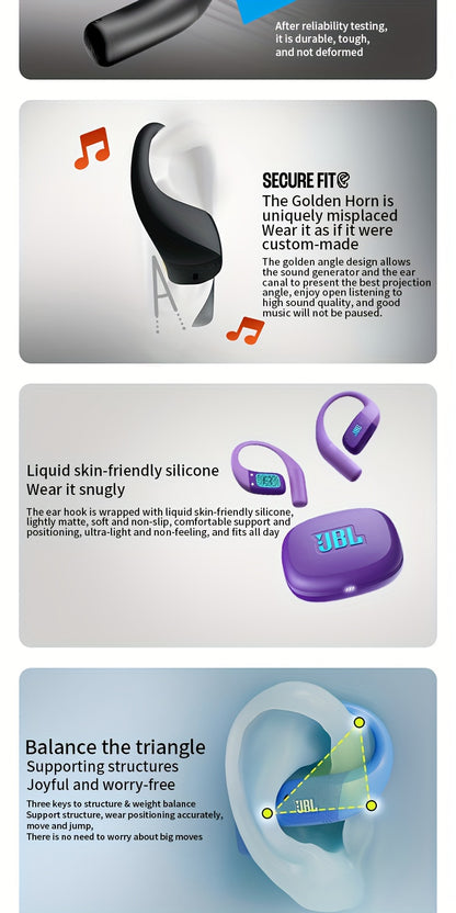 For JBL ZONE True Wireless Open-Ear Sports Headphones, Neckband Wireless Earbuds for Swimming, Cycling, Running, Long Battery Life, High-Quality Sound, Clear Call and Music Output, USB-C Charging, Rechargeable Battery, Black