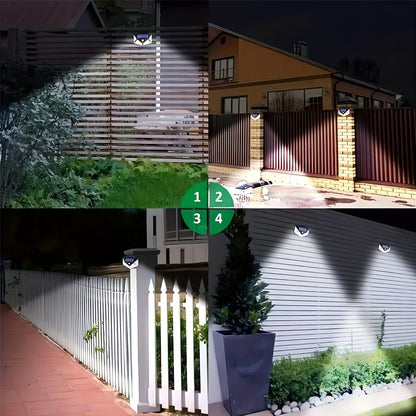 4packs Solar Wall Lights 100 LED Super Energy Saving Lights, Motion Sensor Security Lights, 270° Range Lighting Outdoor Wall Lights, With 3 Modes For Yard Garden Patio Courtyard Fences Driveway Pathway