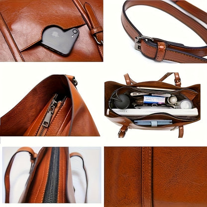 Large Capacity Genuine Genuine Leather Women's handbag with Zipper Closure and Wrist Strap - Durable Top-Grade Genuine Genuine Leather, Suitable for Travel, Business, and Outdoor Activities - Multiple Colors Available