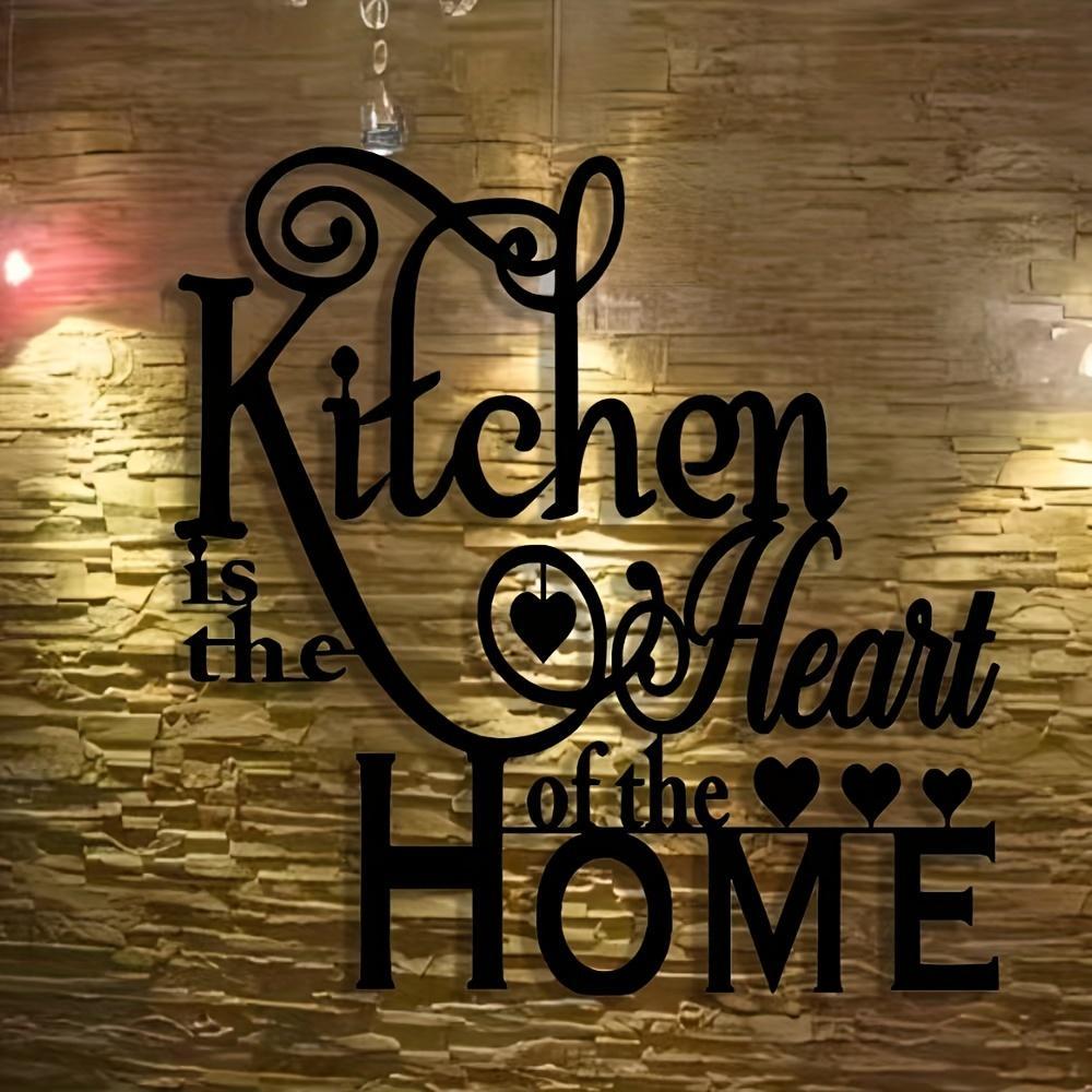 2D Flat, 1pc "Kitchen is the Heart of the Home" Metal Wall Decor - Elegant Script Kitchen Sign with Heart Accents - Durable Metal Art Plaque for Home, Cafe, Restaurant, Bar - Warming Gift for Cooks and Home Decorators, Cafe