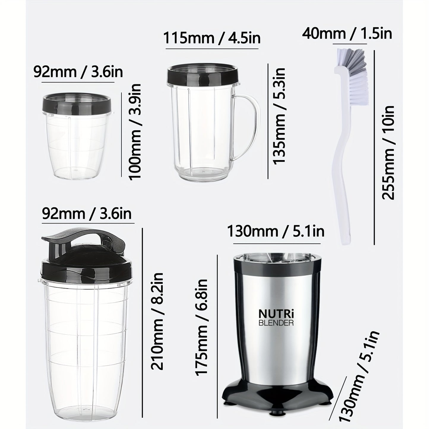 Liquidificador para Smoothies, Batidos e Smoothies, Conjunto de 15 Peças para Cozinha Pessoal com Moedor, Liquidificador Único para Preparar Sumos, Papinhas e Receitas Nutritivas com Escova de Limpeza