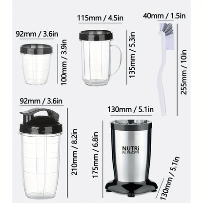 Liquidificador para Smoothies, Batidos e Smoothies, Conjunto de 15 Peças para Cozinha Pessoal com Moedor, Liquidificador Único para Preparar Sumos, Papinhas e Receitas Nutritivas com Escova de Limpeza