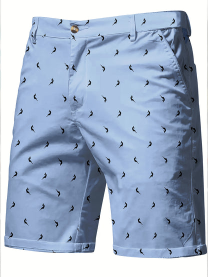 Calça social slim fit para homem para o verão, com estampado digital 3D, detalhe de botão, tecido sem elasticidade - Azul claro, cintura com botões, corte confortável para looks casuais, estilo descontraído, detalhe de botão elegante, roupa durável.