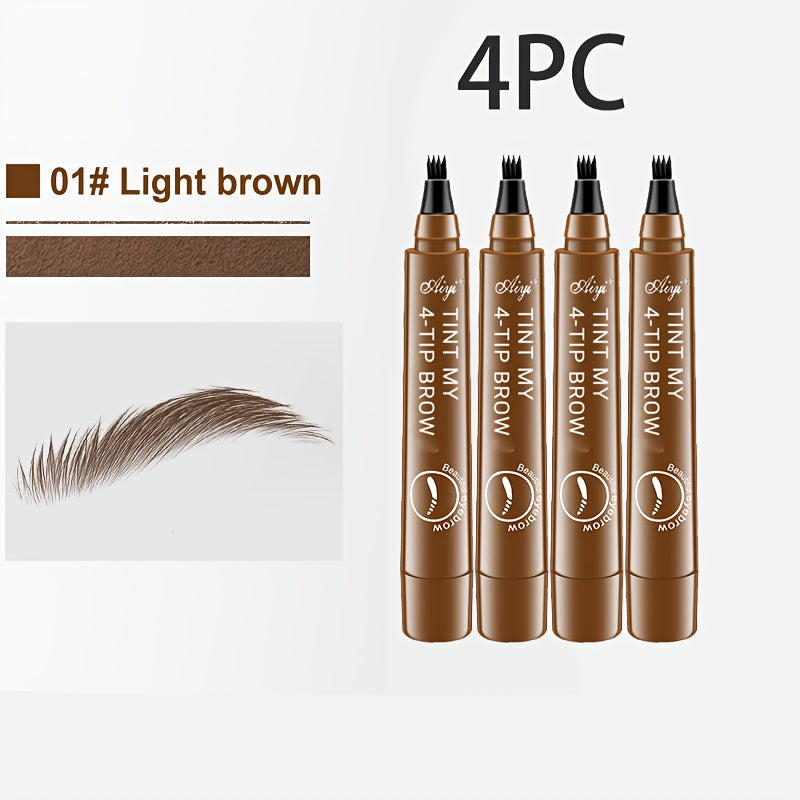 4pcs Professional Makeup Artist Ultra-Fine 4-Branch Eyebrow Pencil, Waterproof & Sweatproof, Natural 3D Wild Brow Look, Realistic Definition, Smudge-Free, Black Set - Perfect Christmas or Birthday Gift