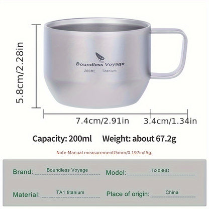 Boundless Voyage 200ml Titanium Double Wall Mug – Ultralight, Durable, Portable Coffee Cup with Handle for Travel, Camping & Outdoor Adventures, Travel Coffee Mug | Modern Minimalist Mug | Titanium Construction, Coffee Trav