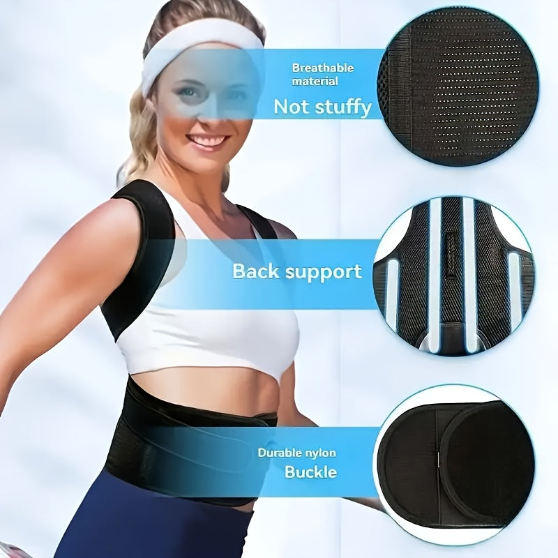 1 Adjustable Back Support for Men & Women | Upper and Lower Back Stabilization with Waist Stability, Breathable Mesh Design | Casual Posture Corrector