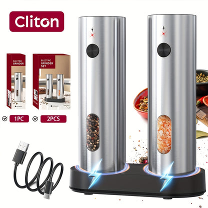 1pc/2pcs - CLITON Rechargeable Salt And Pepper Grinder Set, Salt And Pepper Grinder Electric 2pcs, Rechargeable Salt And Pepper Shakers Set, Electric Salt And Pepper Container, USB Rechargeable with LED Light, Multiple Style