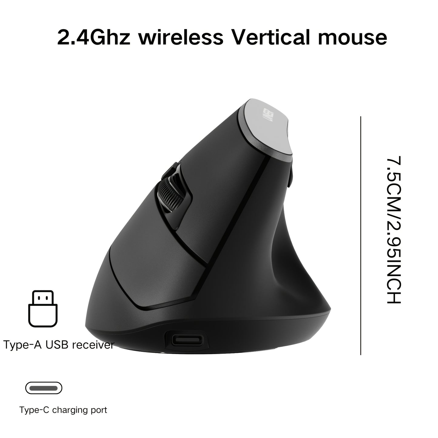 2.4GHz Wireless Vertical Mouse with Visible Battery Display, 6 Keys, Ergonomic Design, Plug and Play for Office and Study