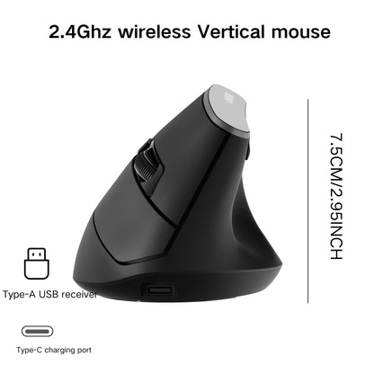 2.4GHz Wireless Vertical Mouse with Visible Battery Display, 6 Keys, Ergonomic Design, Plug and Play for Office and Study