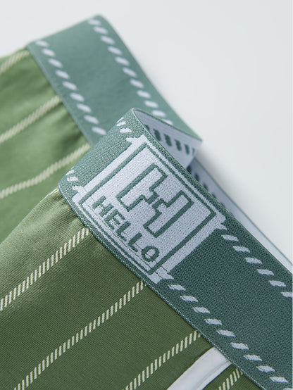 3pcs Men'S Boxer Briefs - Soft, Breathable, Stretchy Striped Boxer Shorts in Black, White, and Green - Comfortable Casual Underwear for Teens and Adults, Comfortable Underwear | Trendy Boxer Briefs | Medium Elasticity