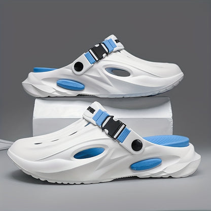 Sandálias de verão unissexo em EVA - Leves, respiráveis, antiderrapantes e confortáveis ​​para a praia, caminhadas e uso casual. Sola macia, bico aberto, design elegante em preto e branco. Calçado de verão | Material EVA