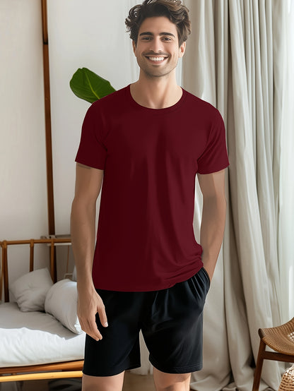 4 Pcs Of Men's Simple Style Casual Solid Color Tees, Comfy Short Sleeve Crew Neck T-shirt Home Pajamas Top Men's Summer Outdoor Clothing