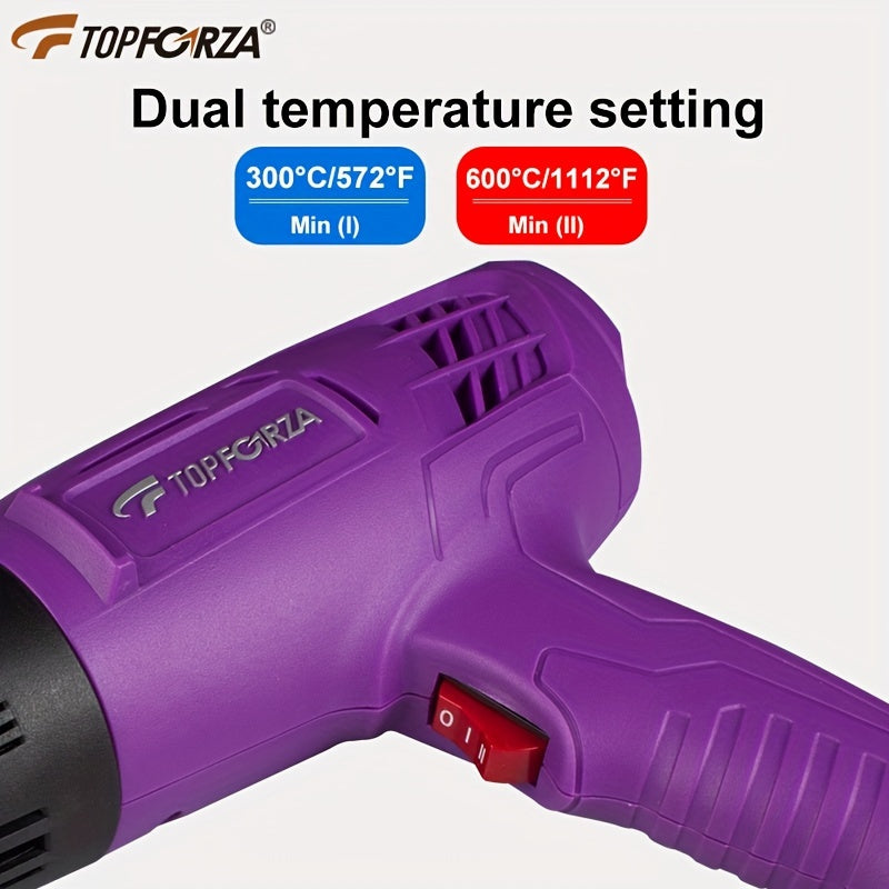 TOPFORZA Industrial Heat Gun with Dual-Speed & Temperature Control, Overheat Protection - Heavy-Duty Hot Air Blower for Automotive, Film, Packaging, Electronics - Includes Nozzles - Compatible with European Plug (220-240V) -