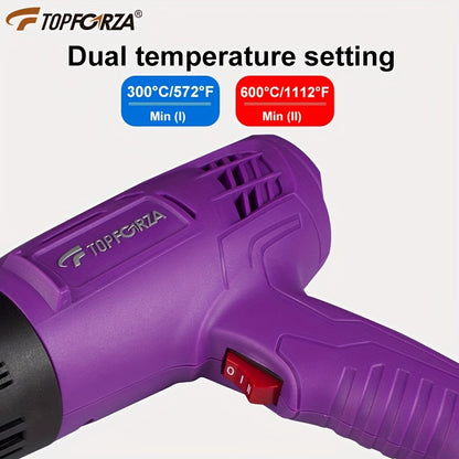 TOPFORZA Industrial Heat Gun with Dual-Speed & Temperature Control, Overheat Protection - Heavy-Duty Hot Air Blower for Automotive, Film, Packaging, Electronics - Includes Nozzles - Compatible with European Plug (220-240V) -