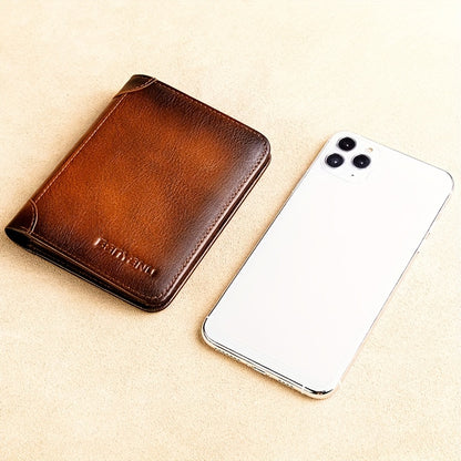 BANYANU Men'S Genuine Leather Short Wallet - Brown, Casual Style, Three-Fold Design, Multiple Card Slots, Anti-Theft Protection, Durable & Stylish for Everyday Use, Secure Card Holder | Casual Wallet | Genuine Leather Wallet