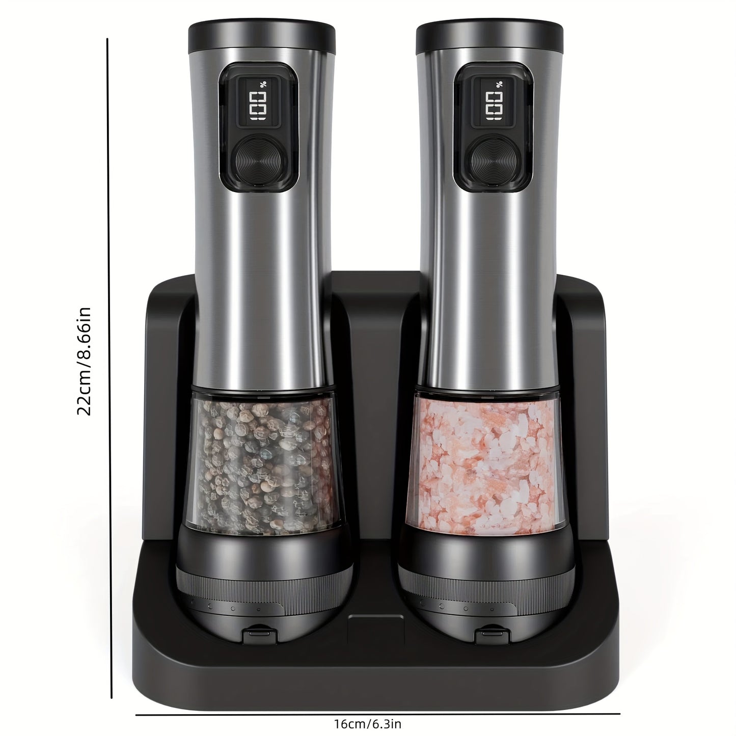 Electric Salt and Pepper Grinder Set - Automatic pepper grinder with battery display, 5 adjustable levels, dust cover and base, suitable for modern kitchen appliances | Christmas | Halloween, Salt and Pepper