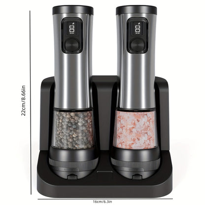 Electric Salt and Pepper Grinder Set - Automatic pepper grinder with battery display, 5 adjustable levels, dust cover and base, suitable for modern kitchen appliances | Christmas | Halloween, Salt and Pepper