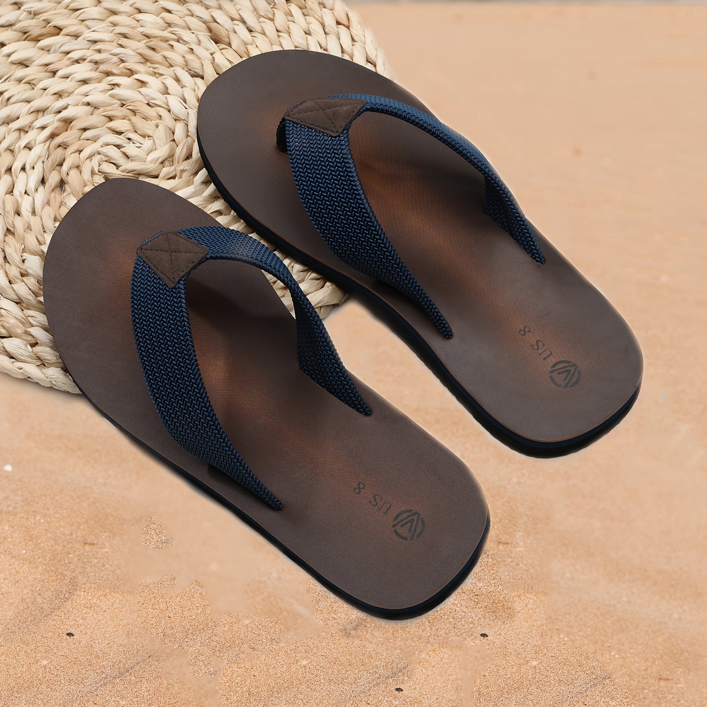 Sandálias tipo slide para homem estilosas - Sola antiderrapante em tecido, castanha com detalhes em preto, material EVA confortável para uso interior e exterior.