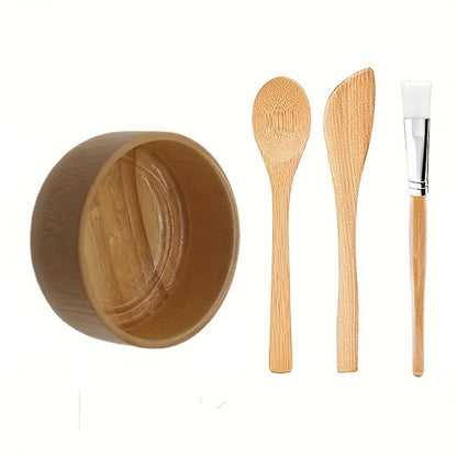 4pcs Bamboo DIY Face Mask Mixing Kit - Includes Bowl, Spatula, Brush & Beauty Scoop - Alcohol-Free, No Batteries Required