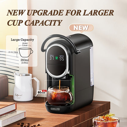 CAFELFFE 4-in-1 Capsule Coffee maker, Automatic Coffee Machine with hot & cold extraction, visual LCD panel, 7-level water adjustment. Compatible with DG/Nes Original/ground coffee/ese Pod, 19Bar. Suitable for home/office, pe