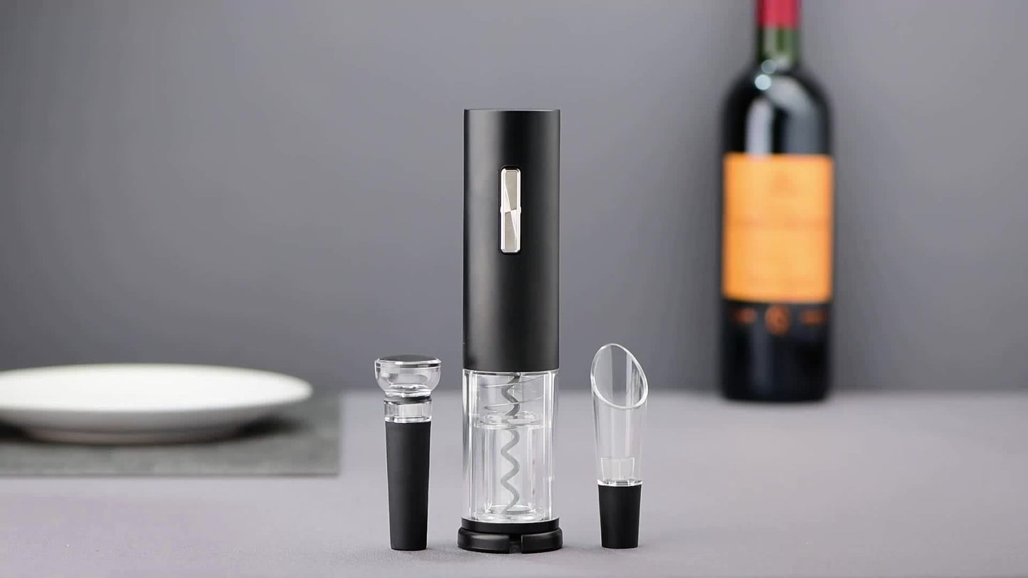 USB Rechargeable Wine Bottle Opener Set | Fully Automatic Spiral Corkscrew + Foil Cutter + Vacuum Stopper + Pourer | Quick Cork Removal Without Jamming | Recommended for Home Parties | Compatible with Wine/Champagne/Soda | Ki