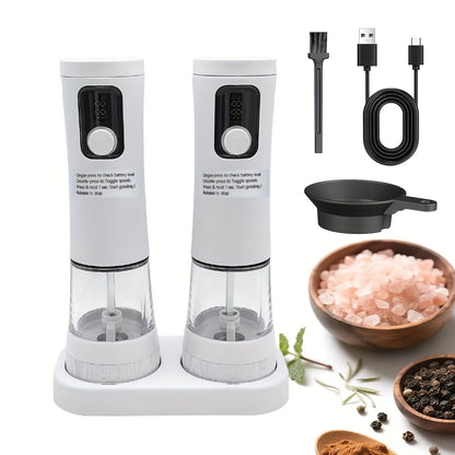 Electric Salt and Pepper Grinder Set - Automatic pepper grinder with battery display, 5 adjustable levels, dust cover and base, suitable for modern kitchen appliances | Christmas | Halloween, Salt and Pepper