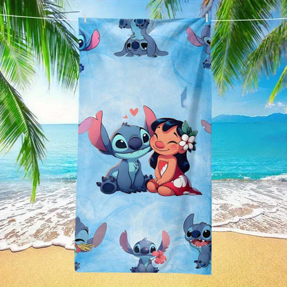 1pc Stitch and Lilo Beach Towel - Cute Intimate Moment Design, Quick-Dry Microfiber, Lightweight & Super Absorbent, Perfect for Yoga, Travel, Swimming, Fitness & Camping, Swim Towels