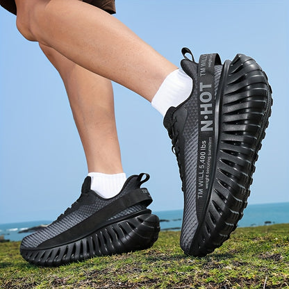 Men'S Lightweight Running Shoes - Non-Slip Grip, Breathable Athletic Sneakers with Cushioned MD Sole - All-Season Gym, Jogging, Hiking, Training Shoes - Low-Top Design for Road, Trail, Casual Attire - Lace-Up Closure (Black)