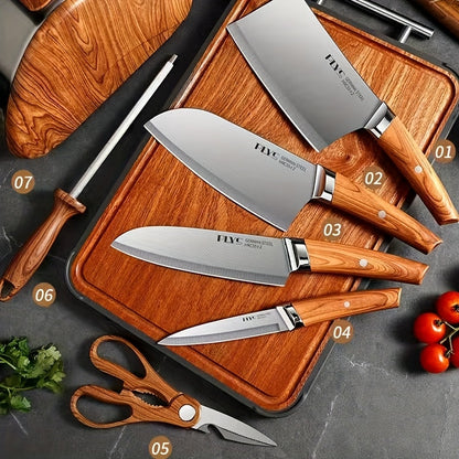 High Quality Stainless Steel Knife Kitchen Utensil Set, Multifunctional Chef Knife, Fruit Knife, Japanese Chef Knife, Meat Cutting Knife, Bread Knife, Cooking Chef Knife Set, Suitable for Restaurants, Family Travel, Outdoor C