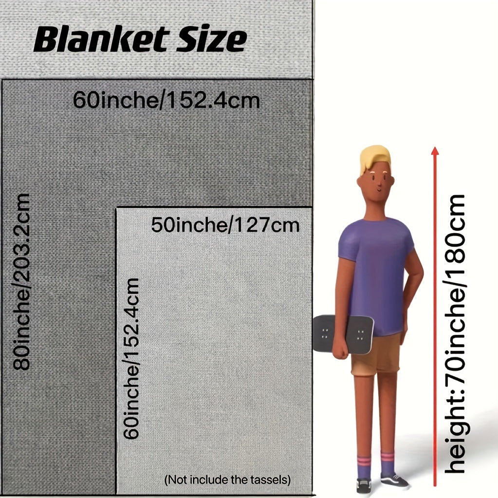 1pc Throw Blanket with Tassels, Bubble Textured Lightweight Throw Blanket for Couch Bed Sofa Home Decor