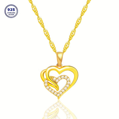 925 Silver Necklace with a Lovely Heart-Shaped Pendant for Ladies, a Perfect Gift for Ladies on Holidays And Birthdays, Suitable for Banquets And Festivals, Comes with a Gift Box.