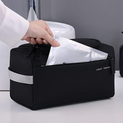 1pc Large Capacity Oxford Cloth Makeup Bag - Multi-Compartment Travel Organizer with Durable Black & Navy Blue Design, Portable Handheld Storage for Cosmetics, Toiletries & Accessories, Cosmetic Storage Organizer, Secure Zipp