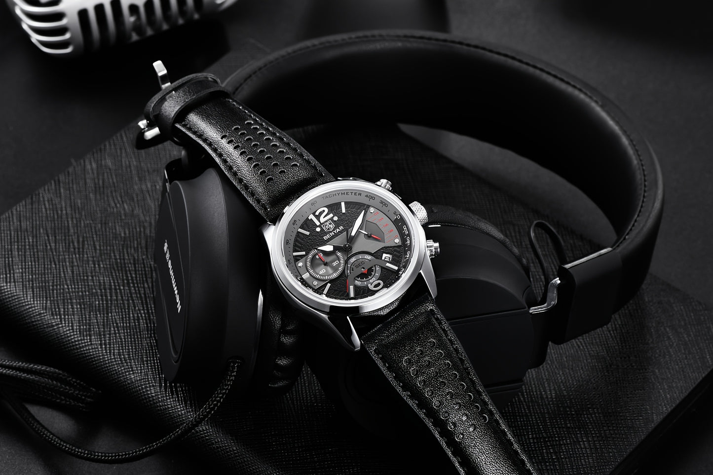 BENYAR Men's Quartz Chronograph Watch with Faux Leather Strap, 30m Waterproof, Fashionable Sport and Business Design, Elegant Gift for Men, Multifunctional, Calendar