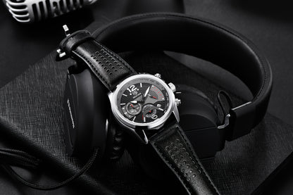 BENYAR Men's Quartz Chronograph Watch with Faux Leather Strap, 30m Waterproof, Fashionable Sport and Business Design, Elegant Gift for Men, Multifunctional, Calendar