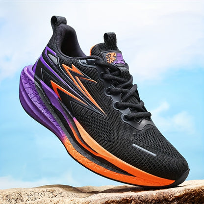 Men'S Breathable Running Shoes with Thick Cushioned Sole for Marathon Training - Lightweight Low-Top Sneakers, Vibrant Orange & Purple Accents, Durable MD/TPR Outsole, Lace-Up Design for Hiking, Outdoor & Casual Wear, Trail R