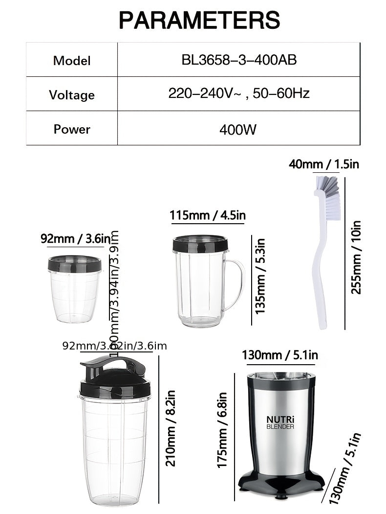 Liquidificador para Smoothies, Batidos e Smoothies, Conjunto de 15 Peças para Cozinha Pessoal com Moedor, Liquidificador Único para Preparar Sumos, Papinhas e Receitas Nutritivas com Escova de Limpeza