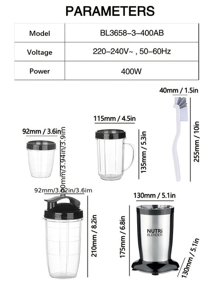 Liquidificador para Smoothies, Batidos e Smoothies, Conjunto de 15 Peças para Cozinha Pessoal com Moedor, Liquidificador Único para Preparar Sumos, Papinhas e Receitas Nutritivas com Escova de Limpeza