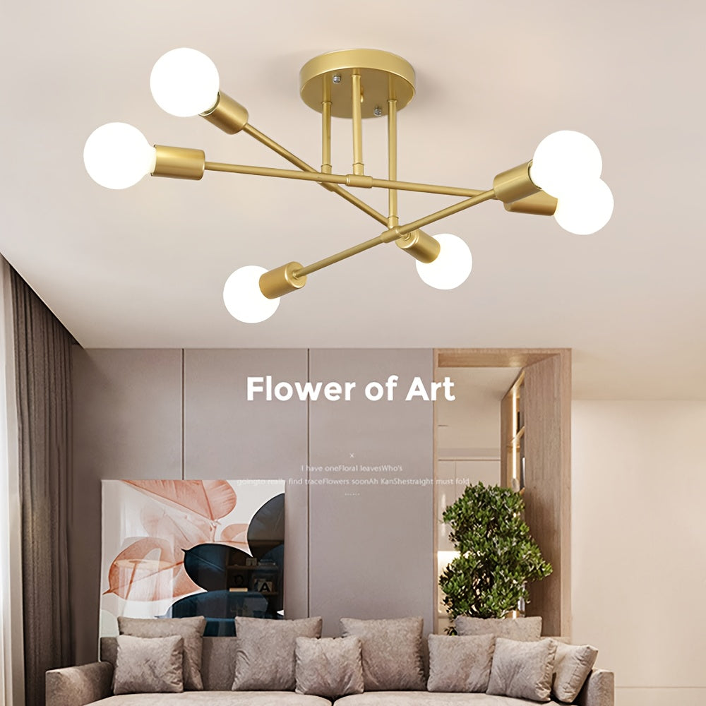 A Modern Artificial Satellite Chandelier with 6 Light Ceiling Fixtures, Featuring E27/E26 Bulb Sockets, Suitable for Bedrooms, Dining Rooms, Kitchens, And Offices.