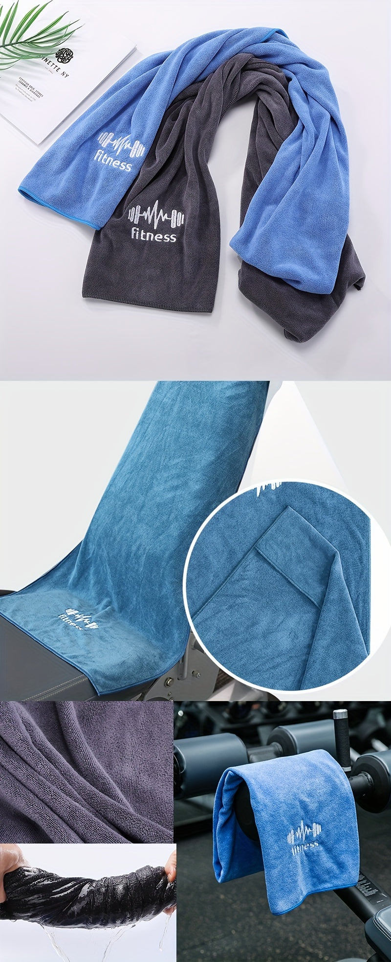 1pc Unisex Quick-Dry Sports Towel with Oversized Sleeve, Embroidered Fitness Motif, Ultra-Absorbent Gym Mat for Running, Outdoor, Badminton, Basketball - 40x95cm