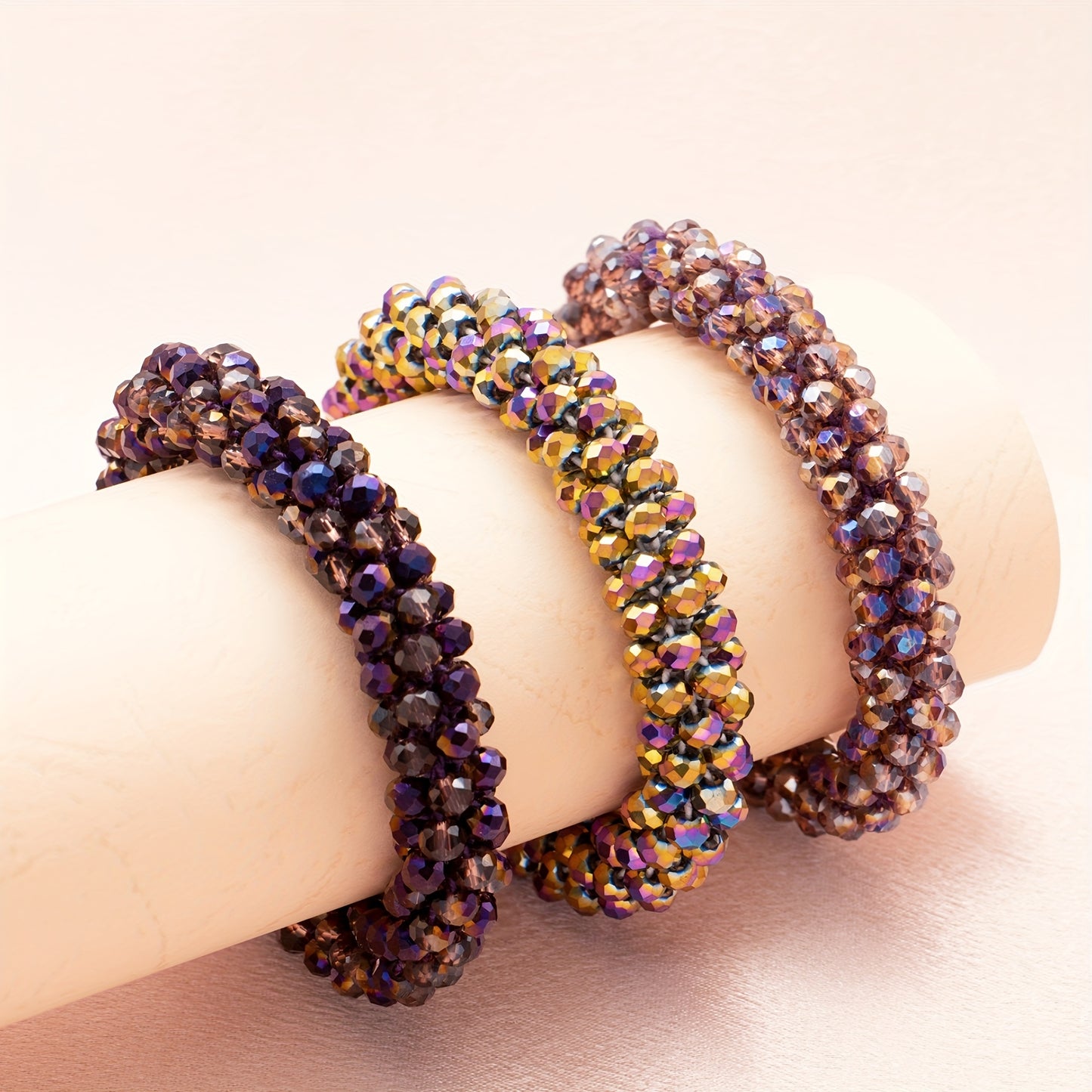 Esbbela 3pcs Bracelet Set Holiday Gift Beaded Artificial Crystal Stackable Strap Set with Elasticity Suitable for Women Men 16.51-20.32cm Daily Vacation