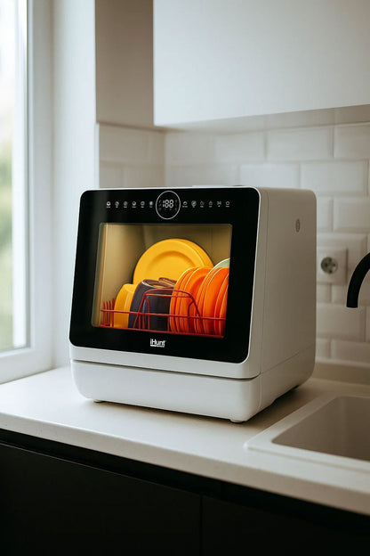 Compact Ihunt Bro Dishwasher Xpert, Turbo Clean, 950W, Drain Pump, Digital Control, Class B, 6 Programs, Heating / Drying, Water Supply Tap / Manual, 5L Water Reserve, 45Cm, White